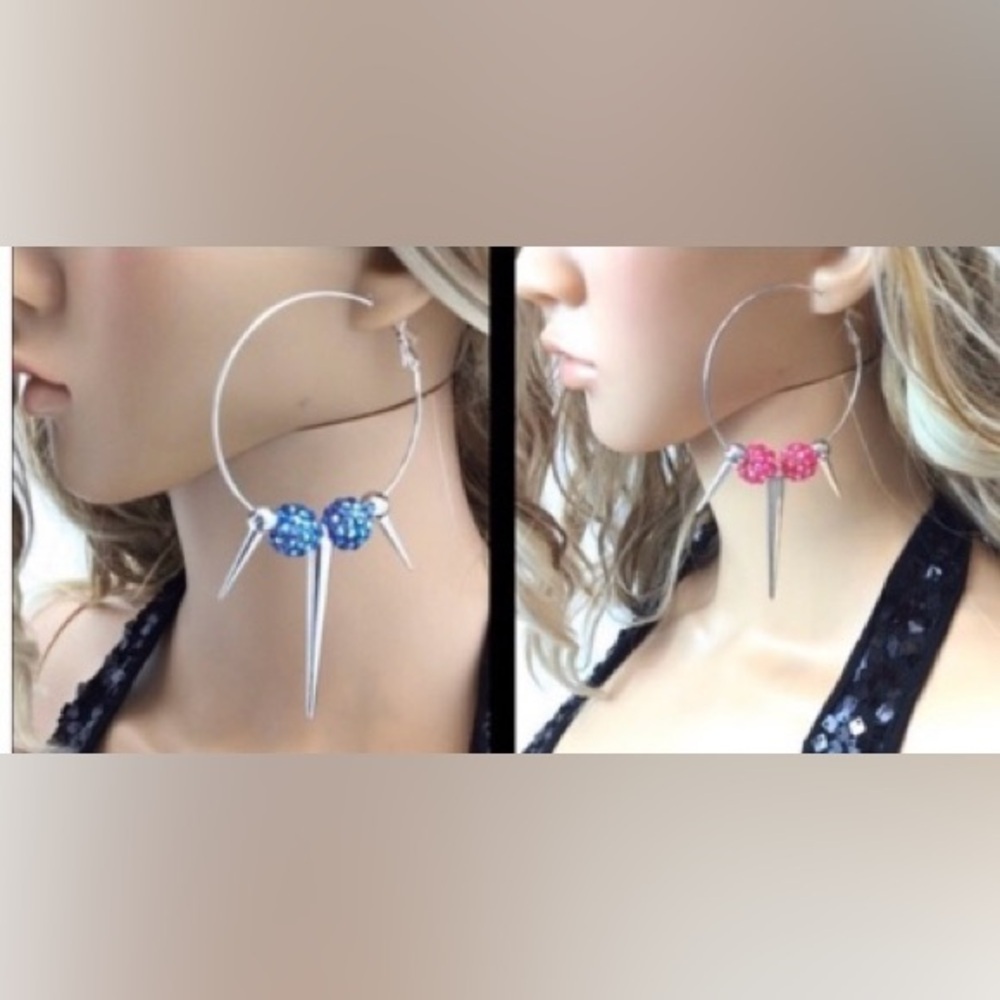 Metal Goth Punk Grunge Spike Beaded Hoop Earrings